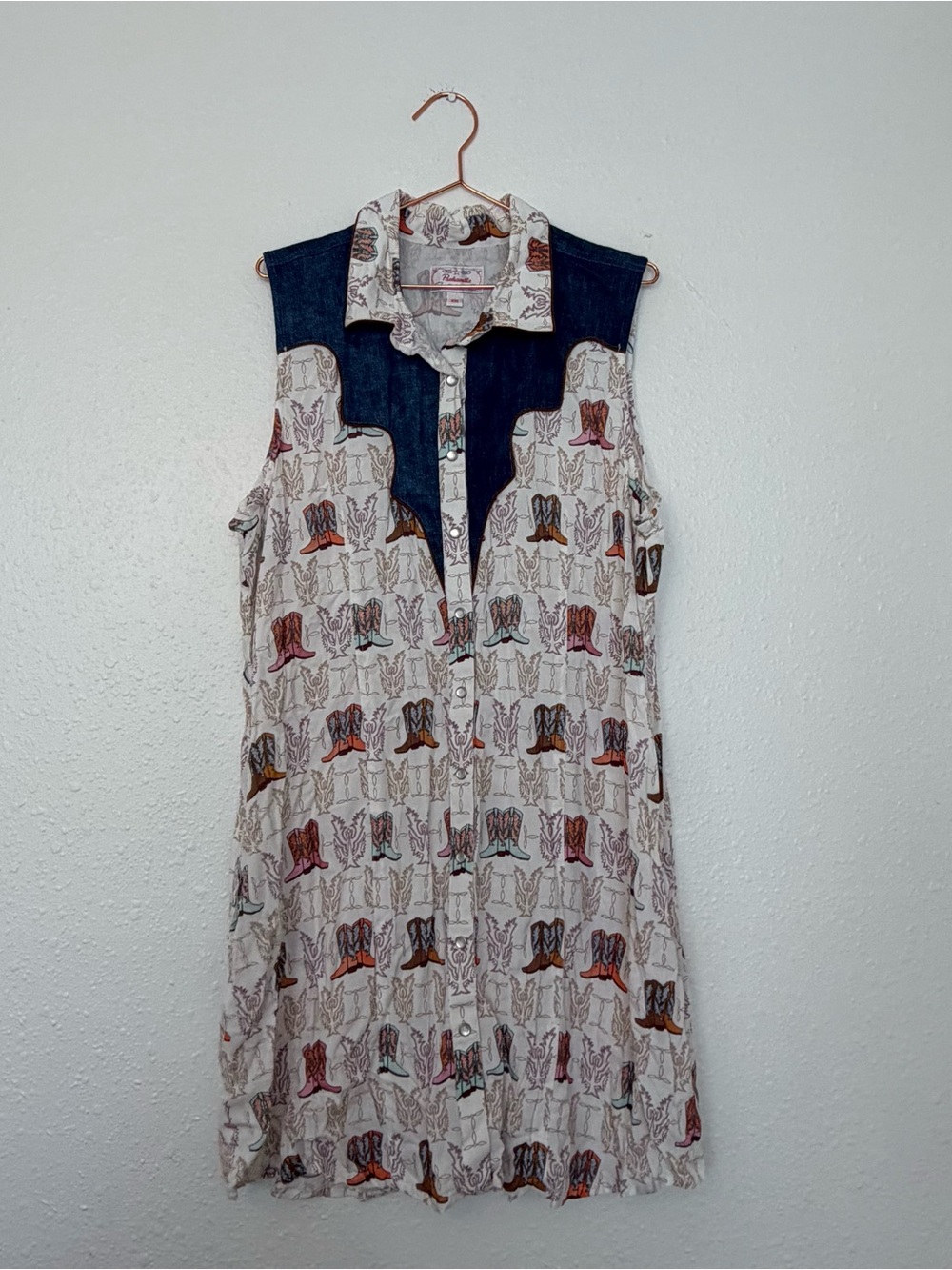 Panhandle Sleeveless Button-Front Tunic dress with Denim Yoke pearl snap XXL